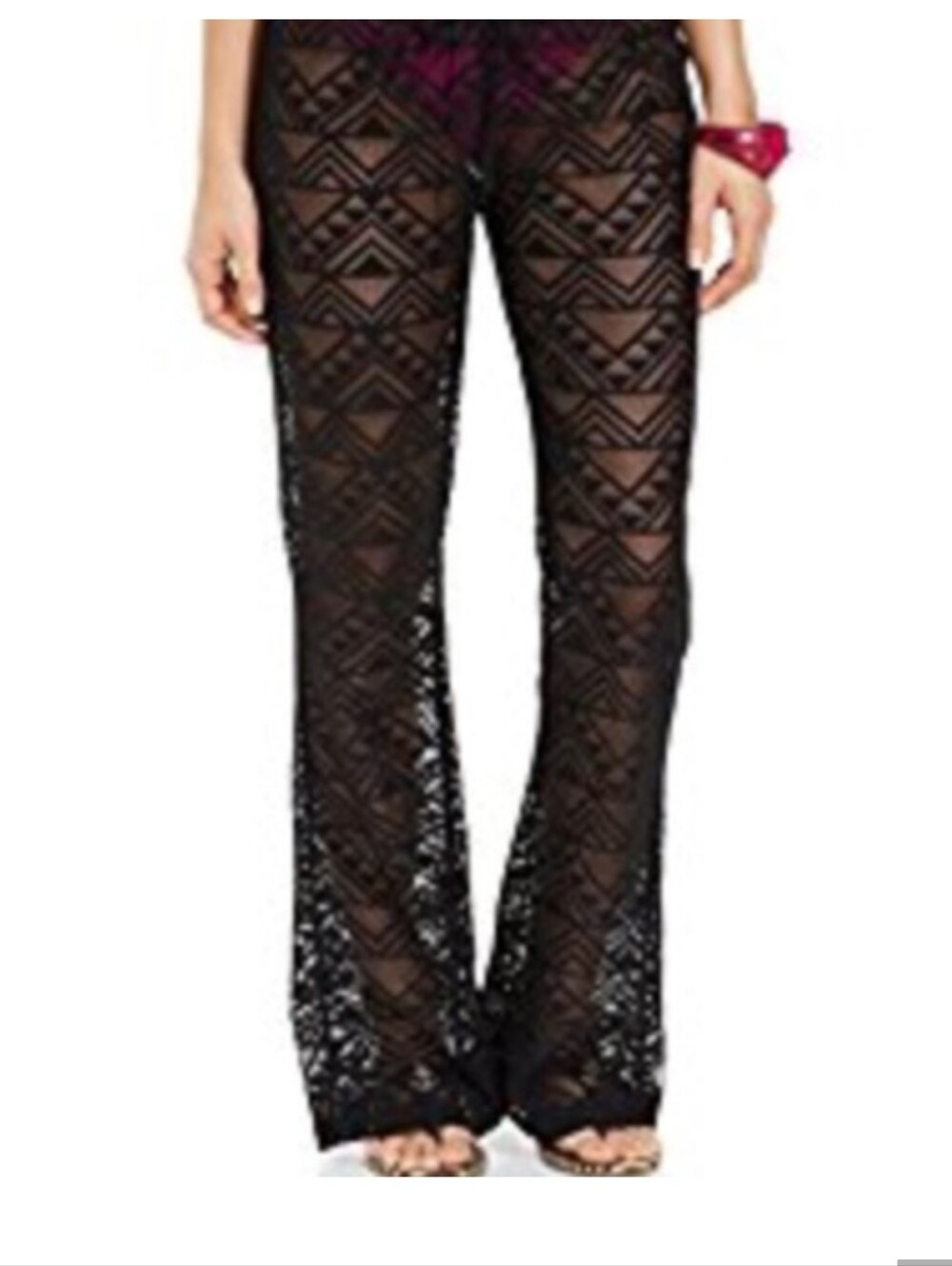 Miken Swim black lace Aztec Design coverup pants, Xsmall